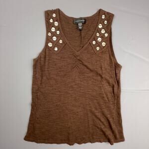 Cable & Gauge Brown Sequin Disc V-Neck Knit Top Size M Boho Indie Sleaze